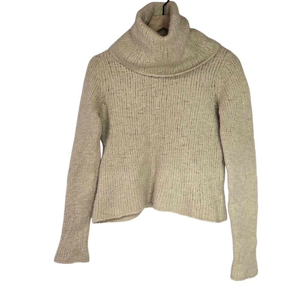 EILEEN FISHER Women's Beige Cowl Neck Chunky Knit Sweater Italian‎ Yarn L
